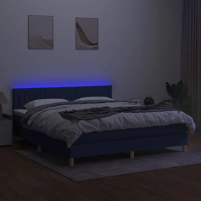 Cama box spring c/ colchão e LED 180x200 cm tecido azul