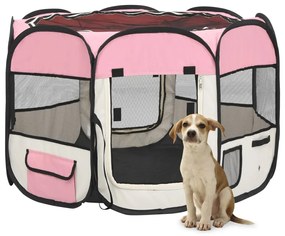 Parque dobrável p/ cão c/ saco de transporte 90x90x58 cm rosa