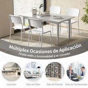 Conjunto de 4 cadeiras jantar empilháveis de plástico modernas com pernas de metal inclinadas para trás sem braços para cozinha, sala de jantar, resta