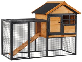 Coelheira para pequenos animais de estimação 2 níveis com bandeja removível de madeira e rampa de metal 122x63x92 cm para coelhos cobaios de madeira e