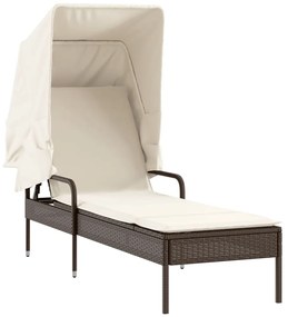 Espreguiçadeira com toldo e mesa vime PE castanho
