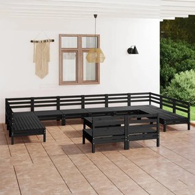 vidaXL 13 pcs conjunto lounge de jardim pinho maciço preto