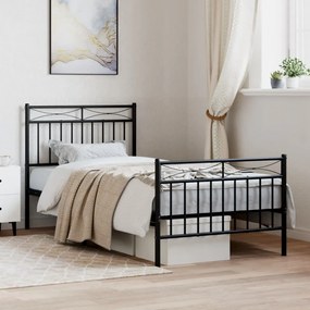 vidaXL Estrutura de cama com cabeceira e pés 90x190 cm metal preto