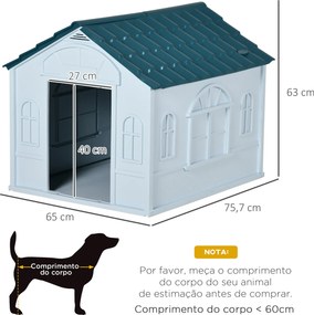 Casota para Cães 65x75,7x63 cm Casa para Cães com Janelas e Teto com Telhas de Imitação para Cães Médios Azul e Branco