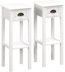 HOMCOM Conjunto de 2 Mesas Auxiliares Mesas de Cabeceira com Gaveta e Prateleira de Armazenamento para Quarto 30x30x75 cm Branco | Aosom Portugal