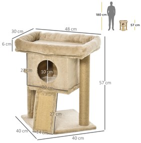 Arranhador para Gatos Pequenos com Poste de Juta Rampa Caverna e Bola Suspensa 40x40x57 cm Areia