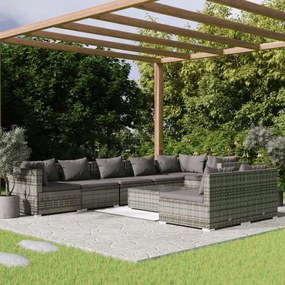 vidaXL 9 pcs conjunto lounge de jardim c/ almofadões vime PE cinzento