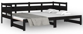 Estrutura sofá-cama de puxar pinho maciço preto 2x(90x190) cm
