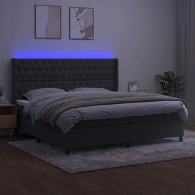 Cama box spring c/ colchão/LED 200x200cm veludo cinzento-escuro