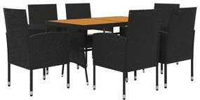 7 pcs Conjunto de jantar p/ exterior vime PE preto