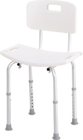 Cadeira para Duche Antiderrapante com Altura Ajustável em 8 Níveis Cadeira de Banho 50,6x43x71-88 cm Branco