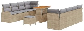 Conjunto de Sofá de Jardim vidaXL 11 Peças com Almofadas Bege Rattan S