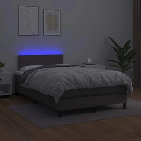 Cama box spring c/ colchão/LED 120x190cm couro artificial cinza