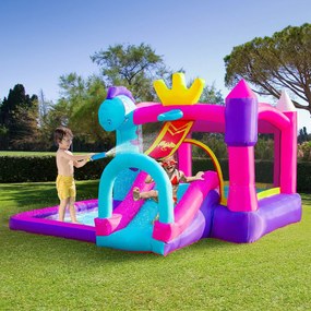 Outsunny Castelo Insuflável com Escorrega Trampolim Piscina e Cesta de para Crianças acima de 3 Anos Inclui Inflador e Bolsa de Transporte para Interior e Exterior 300x270x200cm Multicor