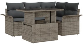 Conjunto de Sofá de Jardim vidaXL 5 Peças com Almofadas Cinza de Vime Poliéster