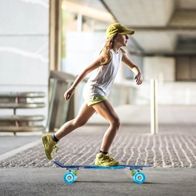 Mini Skate 56 cm Skate Completo com Rodas PU Silent Roll Galaxy Padrão para Iniciantes Crianças 6+ Anos Azul