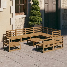 10 pcs conjunto lounge de jardim pinho sólido castanho mel