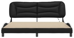 Estrutura cama c/ luzes LED 180x200cm couro artif. preto/branco