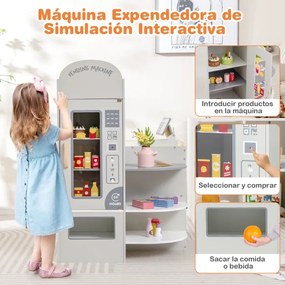 Supermercado de madeira para crianças com caixa registadora e máquina de venda automática POS para crianças dos 3 aos 8 anos de idade Cinzento