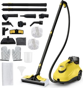 Máquina de limpeza a vapor portátil 2000W com tanque 1,8L de alta pressão 5 bar Máquina de limpeza de carpetes para uso doméstico Amarelo