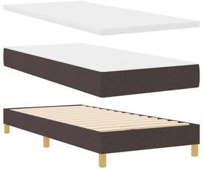 Cama Box com Colchão &amp; LED Castanho Escuro 90x200 cm Tecido