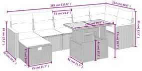 8 pcs conjunto sofás de jardim com almofadões vime PE preto