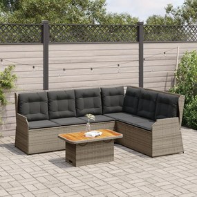 5 pcs conjunto lounge de jardim c/ almofadões vime PE cinzento