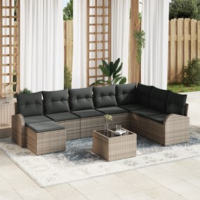 Conjunto de Sofás de Jardim com 8 Peças e Almofadas Preto em Rattan