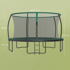 Trampolim de jardim 427,1 cm de diâmetro, com rede de segurança, cobertura para as bordas Preto-verde escuro