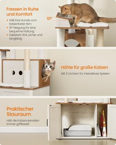 Arranhador para gatos de 170 cm, com caverna e recanto em castanho-mel e branco vintage