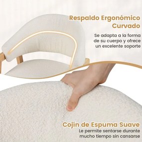 Conjunto de 2 cadeiras de jantar com assento acolchoado e encosto curvo ergonómico, estrutura em madeira de borracha branca e natural