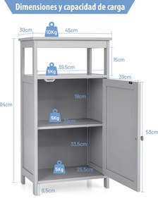 Armário de Armazenamento de Casa de Banho Armário com Prateleira Ajustável Prateleira de Madeira Moderna 45 x 30 x 84 cm Cinzento