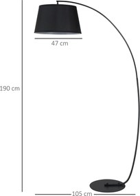 Candeeiro de pé com arco curvo Ø 47 x 105 para sala de estar de arco moderno em metal em metal com acabamento em linho preto