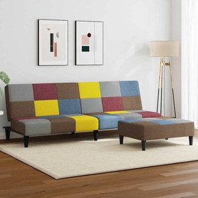 vidaXL Sofá-cama de 2 lugares com apoio de pés tecido de retalhos