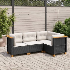 4 pcs conjunto de sofás para jardim c/ almofadões vime PE preto