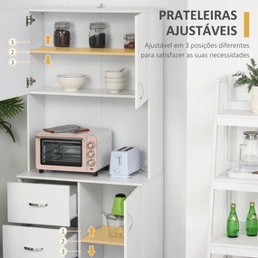 HOMCOM Armário de Armazenamento de Cozinha Armário Alto com 3 Gavetas 3 Portas e Prateleiras Interiores Ajustáveis móvel Auxiliar para Sala de Jantar Sala de Estar 80x39,5x183,5cm Branco
