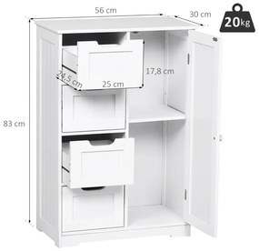 Armário Casa de Banho Móvel Auxiliar Organizador Moderno de Madeira com 1 Armário e Gavetas 56x30x83 cm Branco