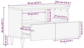 Móvel TV cinzento claro 70x33,5x46 cm madeira mangueira maciça