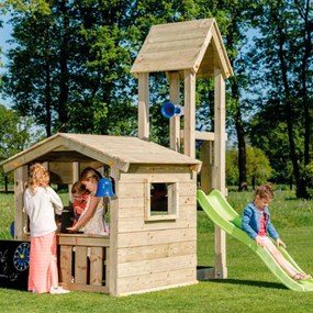 Parque Exterior infantil com Casa de madeira e escorrega Torre LOOK-OUT 