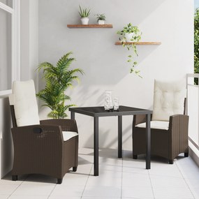 Conjunto de Jantar de Jardim de 3 Peças com Almofadas Castanho Rattan