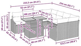 Conjunto de Jantar para Jardim de 9 Peças com Almofadas – Rattan de Po
