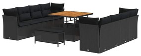 Conjunto de Sofá de Jardim vidaXL de 11 Peças com Almofadas Preto Ratt