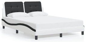 Estrutura cama c/ luzes LED 140x200cm couro artif. branco/preto