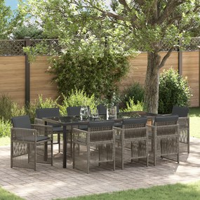 vidaXL Conjunto de Jantar para Jardim de 9 Peças com Almofadas Cinza Vime