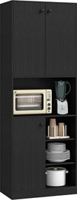 Armário de Cozinha para despensa 166 cm de altura e suporte para micro-ondas com portas e prateleiras Preto
