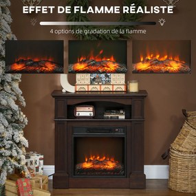 Lareira elétrica com efeito de chamas LED e luminosidade regulável, com comando à distância - 1800 W - 80,5 x 32,3 x 80,5 cm castanho e preto
