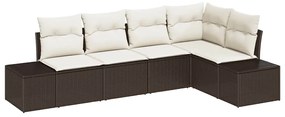 Sofá de Jardim de 5 Peças com Almofadas em Rattan Poly Marrom