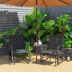 Cadeiras de baloiço ao ar livre com mesa e orifício para guarda-sol Tecido respirável de 2 lugares para piscina jardim terraço 195 x 86 x 91,5 cm Pret