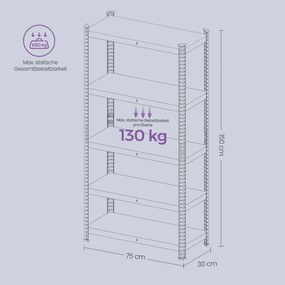 Estante de aço para cargas pesadas 30 x 75 x 150 cm prateado