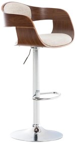 Banco de bar Kingston em tecido e com estrutura cromada 50 x 88-102 x 48 cm Creme + Cor Nogueira